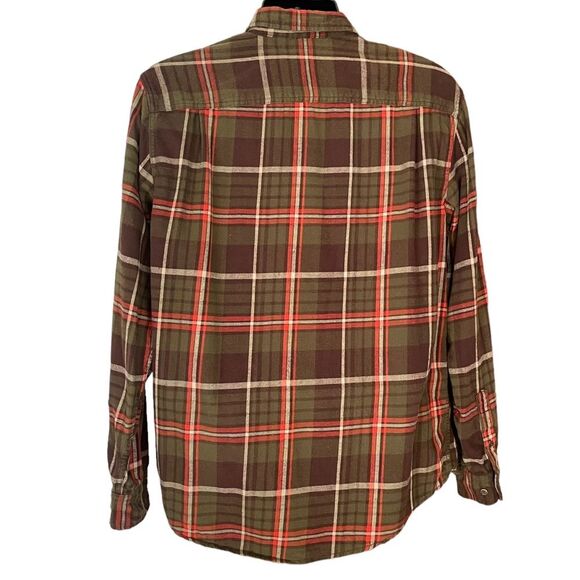 George Brown Green Orange Plaid Flannel Button Down, size Large - Picture 3 of 7